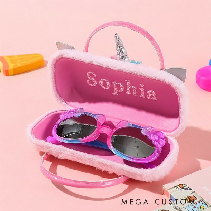 Personalized Dreamy horse Themed Plush Glasses Case Custom Name Handheld Storage Box for Kids