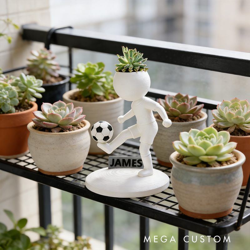 Personalized Soccer Player Planter Figurine with Custom Name Plate