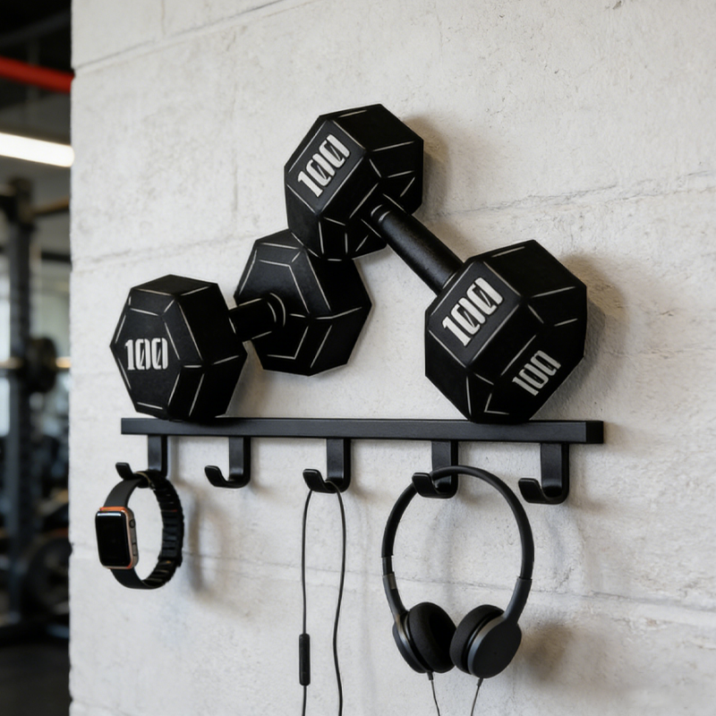 Personalized 3D Printed Dumbbell Key Hook Holder Weightlifting Wall Mount Key Rack Home Gym Wall Decor Metal Key Hooks Fitness Room Decor Key Organizer for Gym Lover