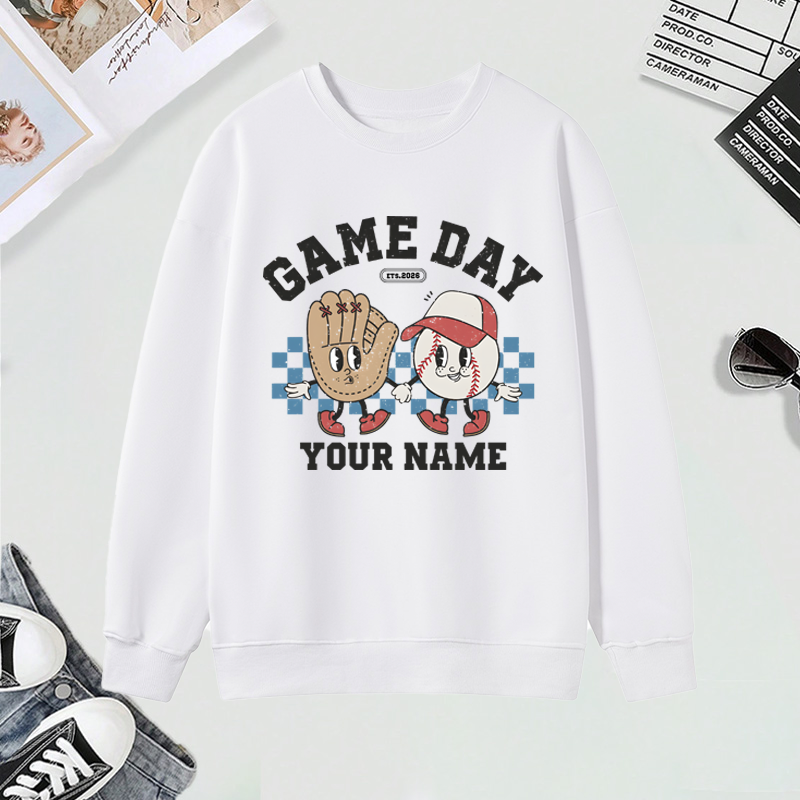Personalized Game Day Sweatshirt with Custom Name and Baseball Design