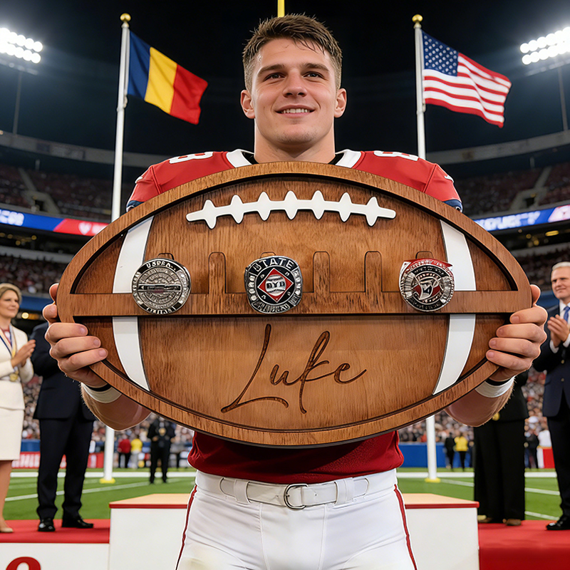 Personalized Football Ring Display Holder with Custom Name for Football Stars