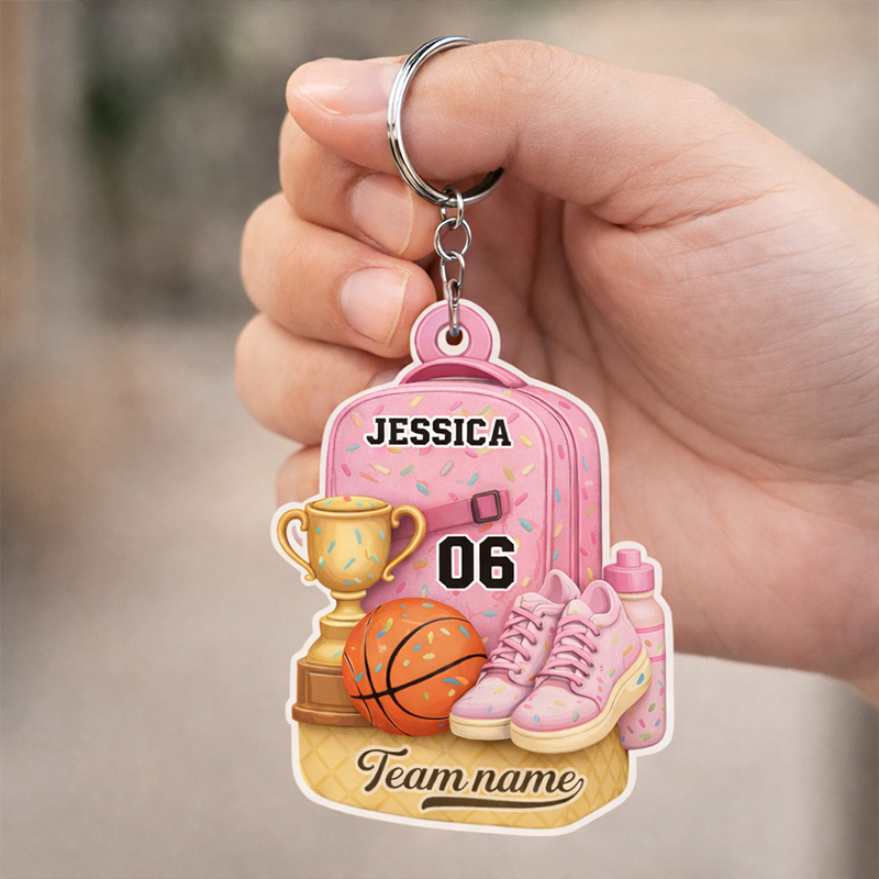 Personalized Basketball Keychain Custom Name and Team Name for Fans