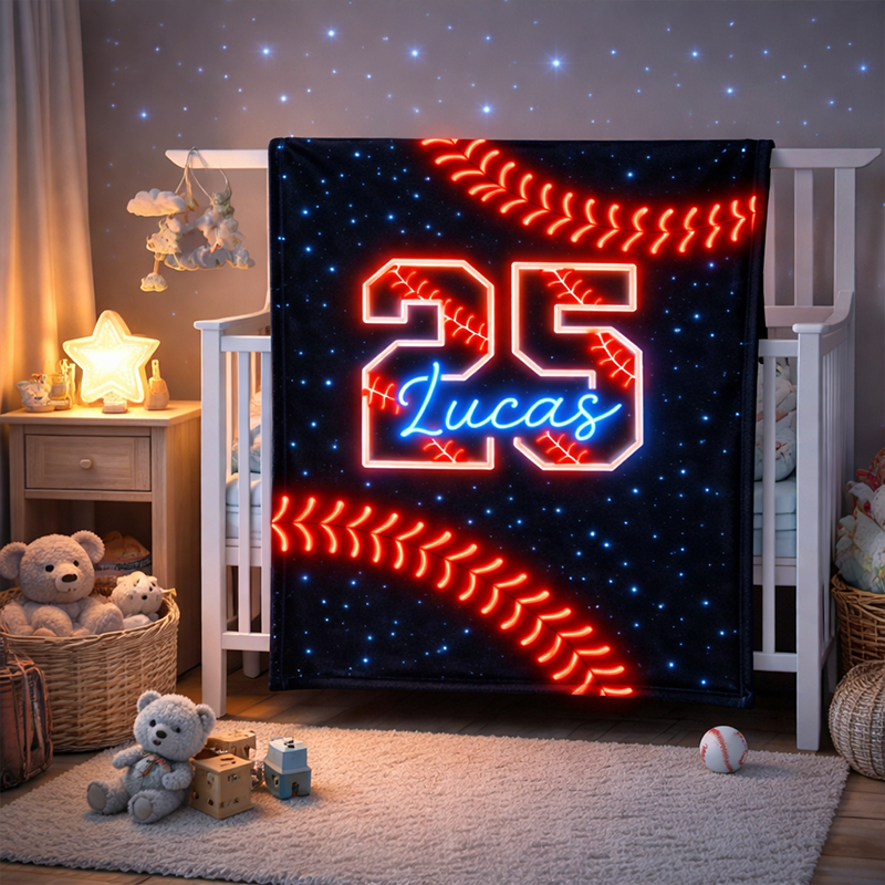 Personalized Baseball Blanket Custom Name and Number Cozy Gift for Fans