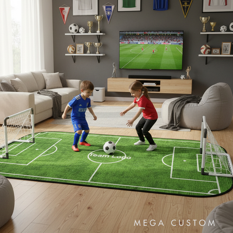 Personalized Soccer Rink Rug Custom Team Logo or Name Fun Play Mat for Kids to Inspire Creativity and Active Play  Gift For Soccer Lovers