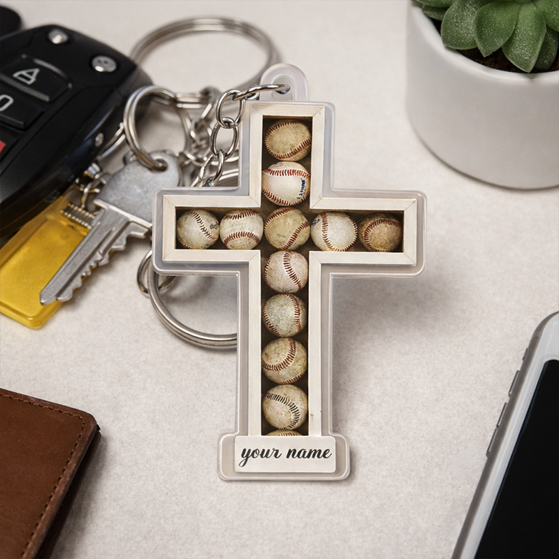 Personalized Baseball Cross Keychain Unique Custom Name Gift for Sports Fans
