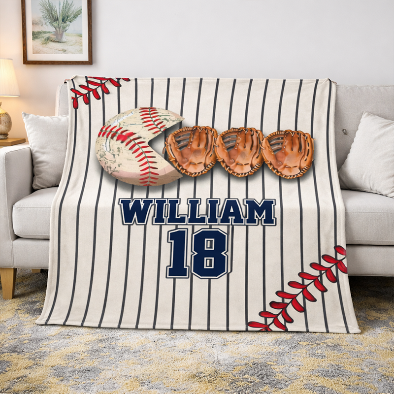 Personalized Baseball Blanket Custom Name and Number Perfect Gift for Sports Lovers