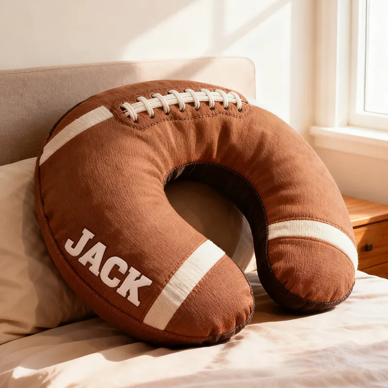 Personalized Football U-Shaped Pillow with Custom Name for Sports Fans and Travelers