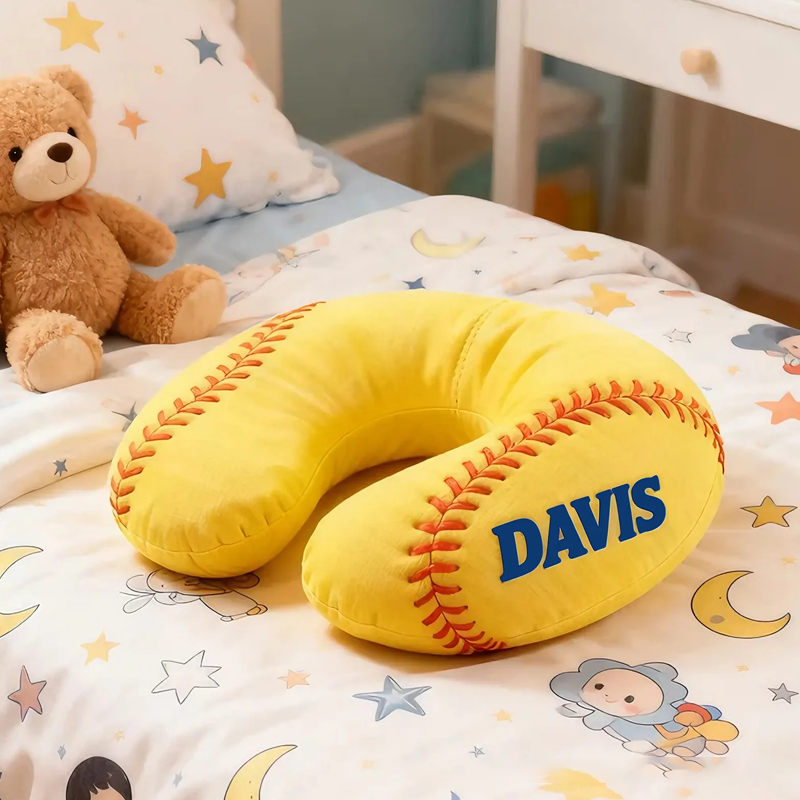 Personalized Softball U-Shaped Pillow with Custom Name for Sports Fans and Travelers