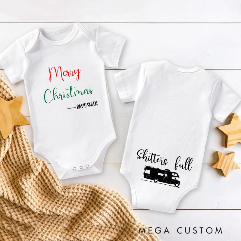 Personalized Shitter’s Full Funny and Classic RV Themed Holiday Baby Onesie