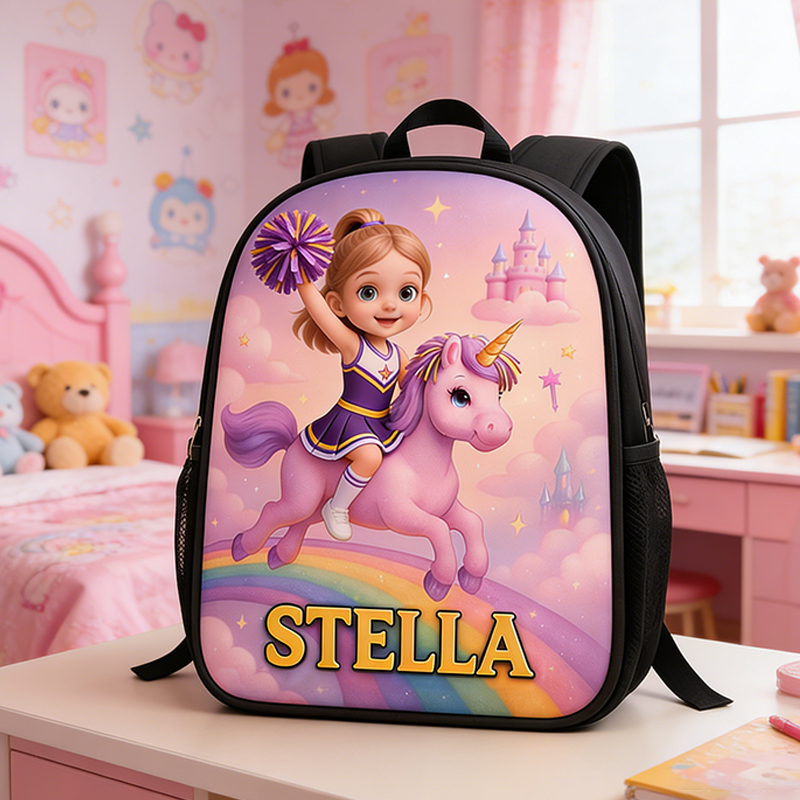 Personalized Cheerleading Unicorn Backpack with Custom Name Fun and Magical Gift for Girls