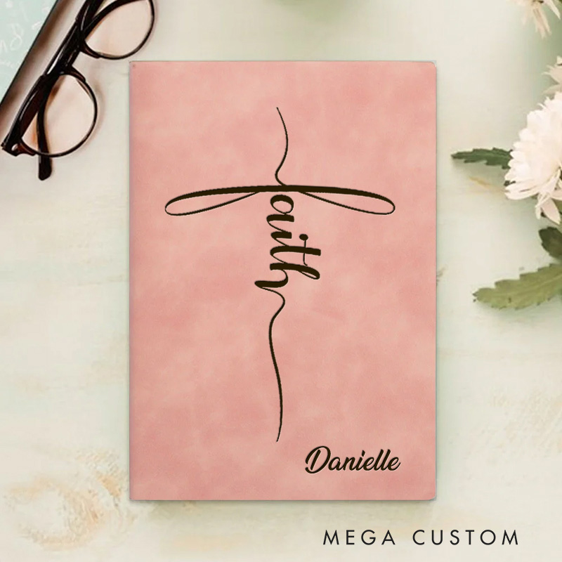 Personalized Faith with Cross Prayer Journal Leather A5 Notebook with Name Faith Notebook for Men Women Christmas Gift for Christian 