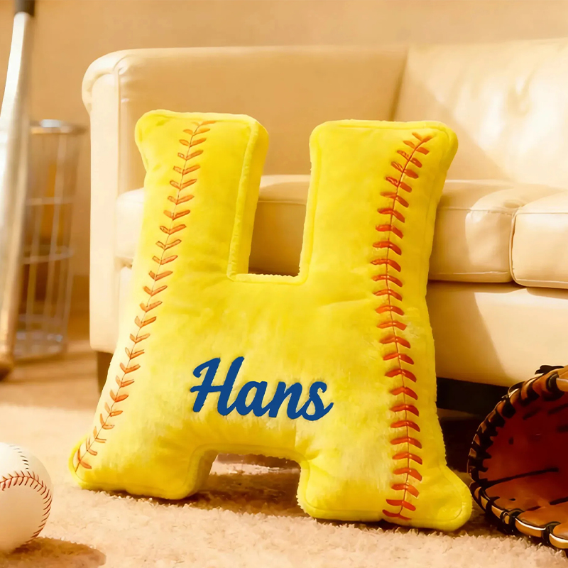Personalized Softball Themed Letter Shaped Pillow with Custom Name