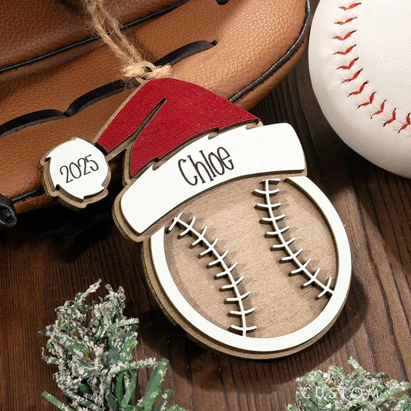 Personalized Sports with Santa Hat Christmas Ornament with Custom Name and Year for Christmas Gifts
