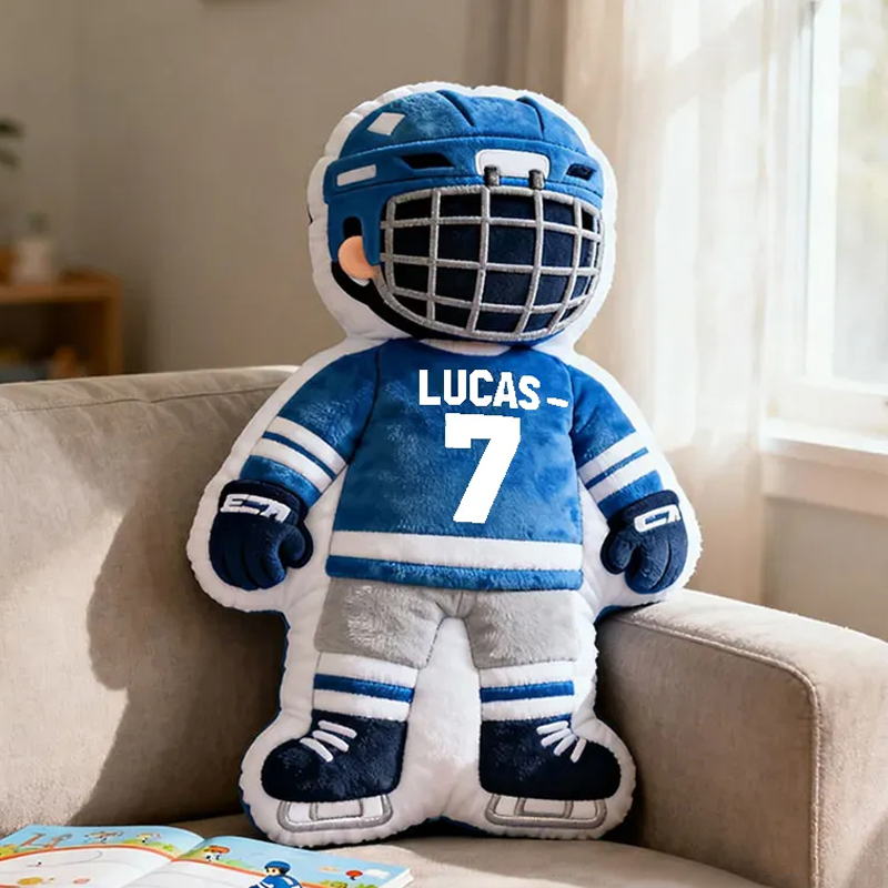 Personalized Cute Hockey Player Pillow with Custom Name and Number 