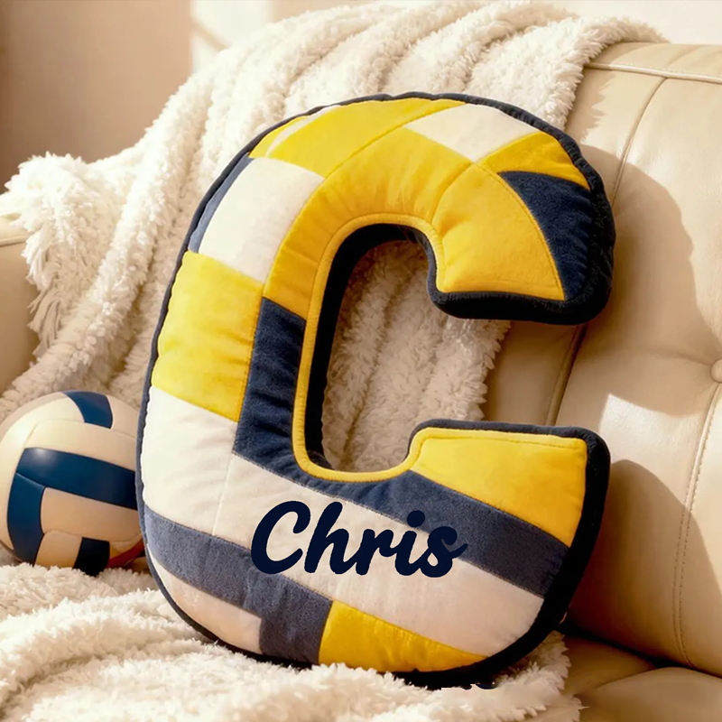 Personalized Volleyball Letter Shaped Pillow with Custom Name and Bold Design for Sports Fans