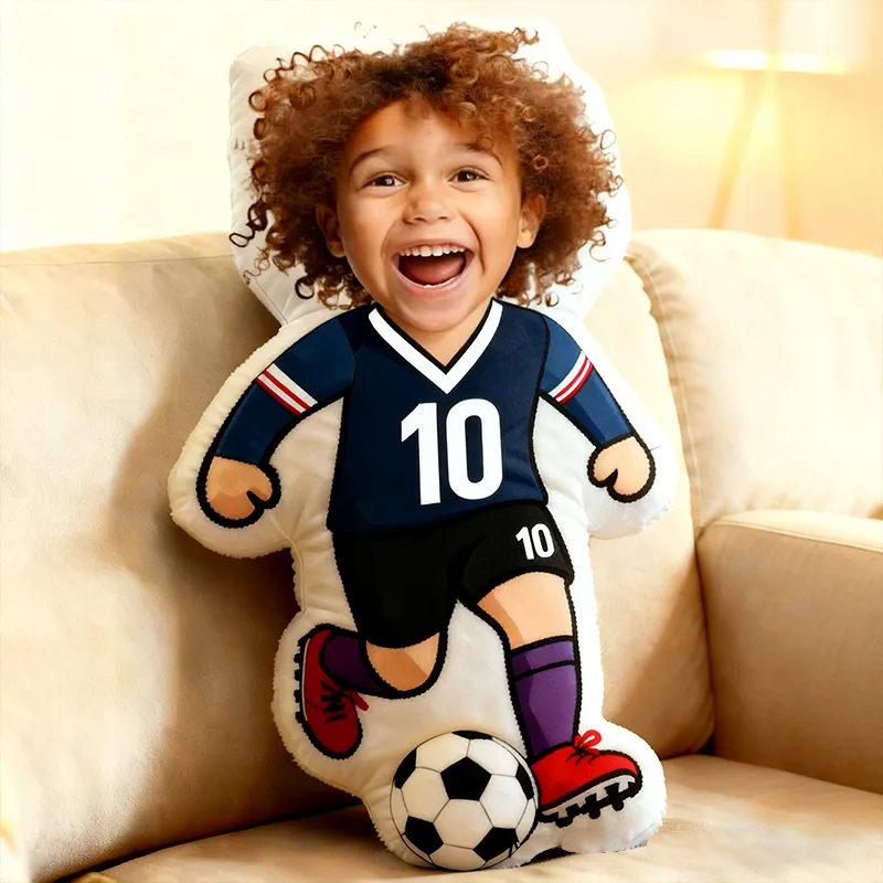 Personalized Soccer Player Pillow with Custom Face and Jersey Number