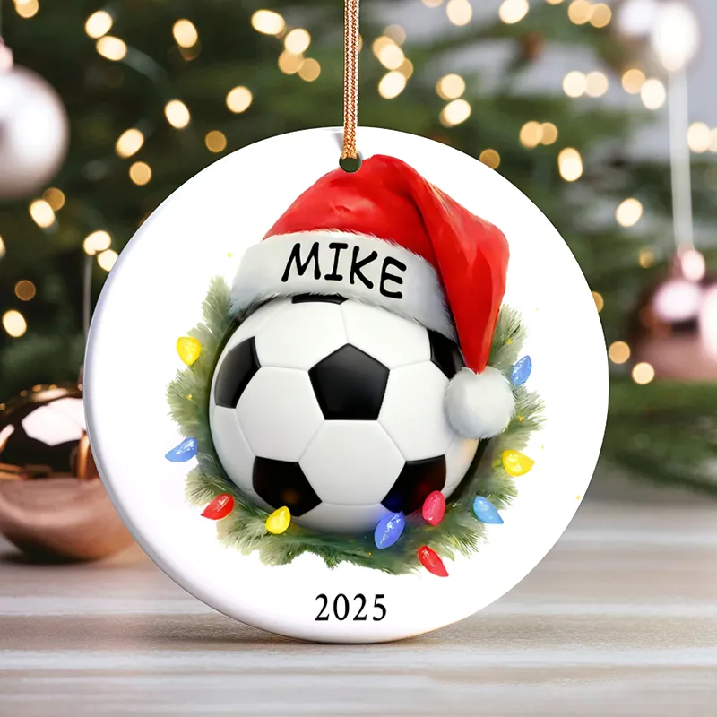 Personalized Sports Themed Christmas Ornament with Custom Name Year and Festive Design