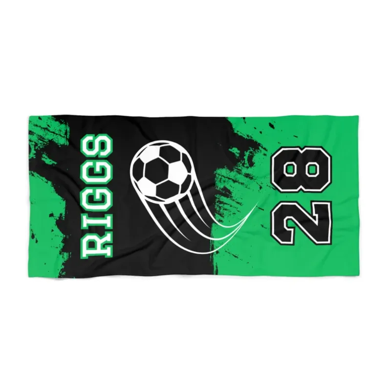 Personalized Soccer Beach Towel with Custom Name Jersey Number and Soccer Ball Design Perfect for Soccer Fans and Beach or Poolside Adventures