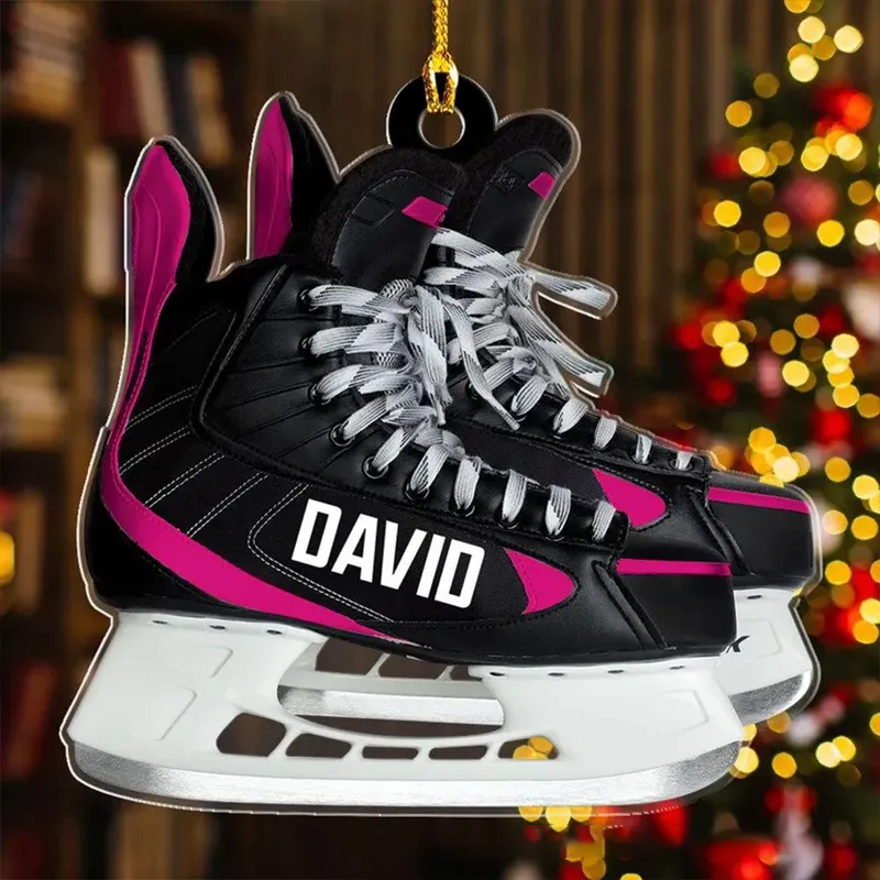 Personalized Hockey Skate Acrylic Christmas Ornament with Custom Name and Color Options