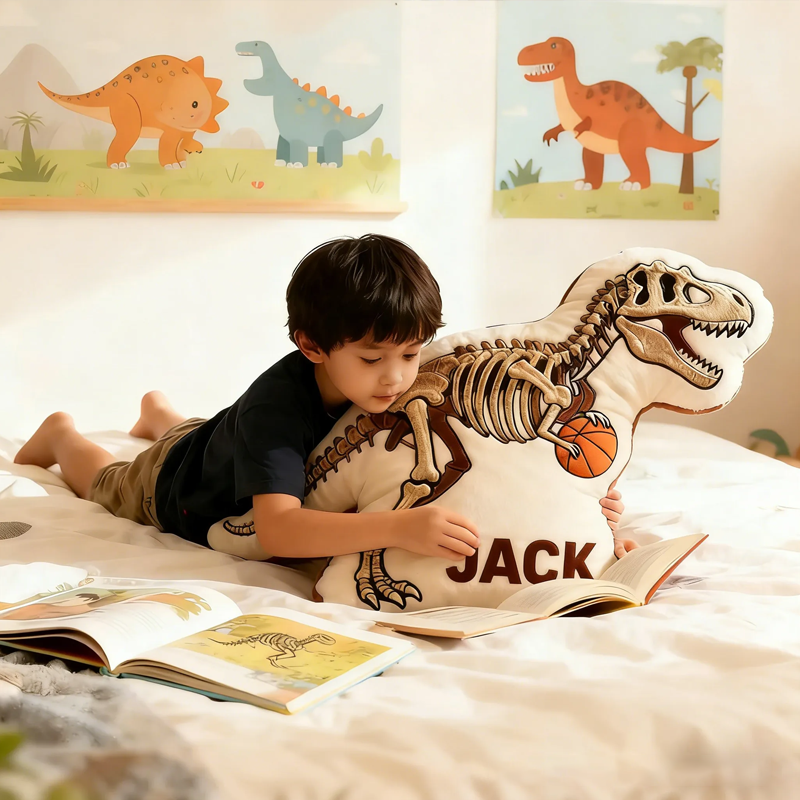 Personalized Dinosaur Basketball Pillow with Custom Name Design