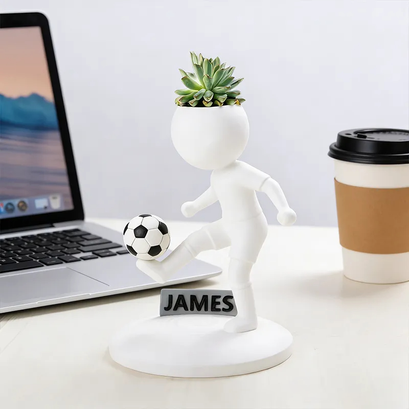 Personalized Soccer Player Planter Figurine with Custom Name Plate