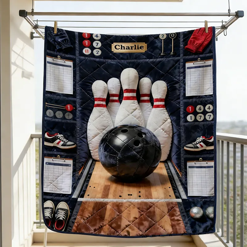 Personalized Bowling Blanket with Custom Name Design Perfect for Bowling Enthusiasts