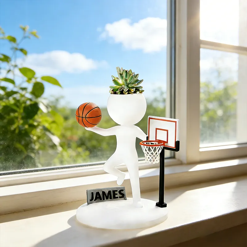 Personalized Basketball Player Planter Figurine with Custom Name Plate