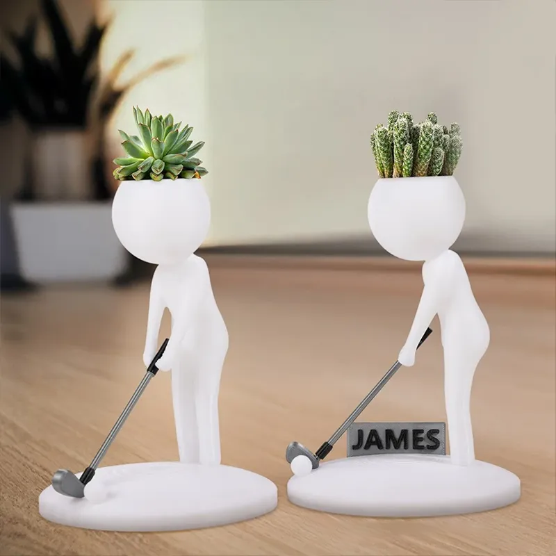 Personalized Golfer Planter Figurine with Custom Name Plate