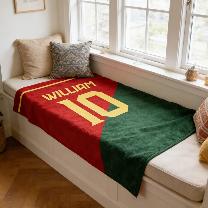 Personalized Soccer Jersey Blanket with Custom Name and Number Design