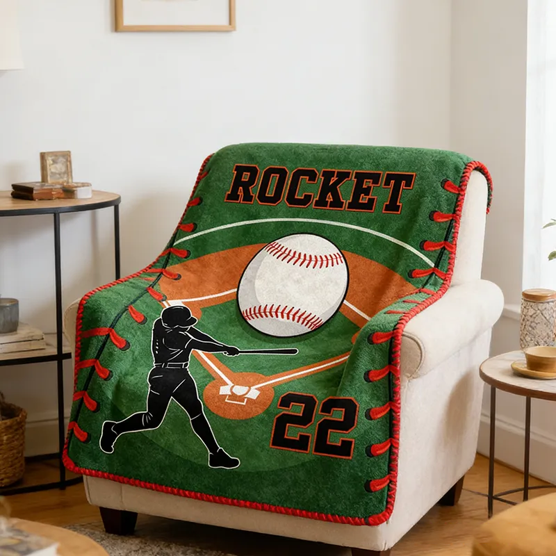 Personalized Baseball Blanket with Custom Name and Number Perfect Gift for Fans