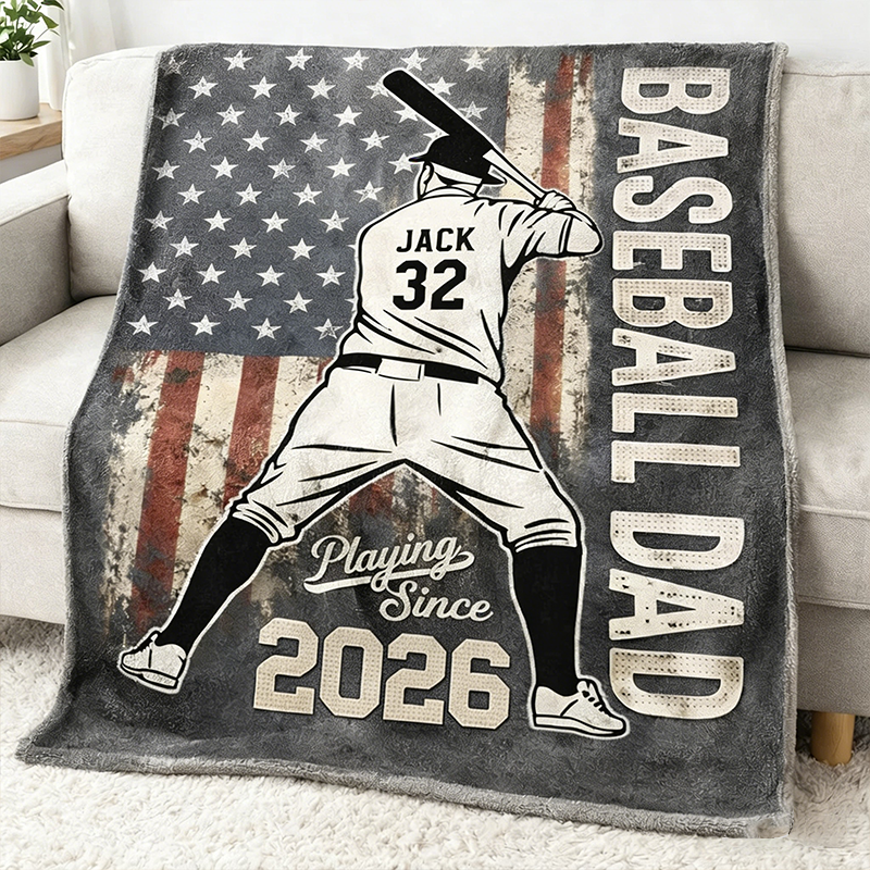 Personalized Baseball Dad Blanket with Custom Name and Year Design