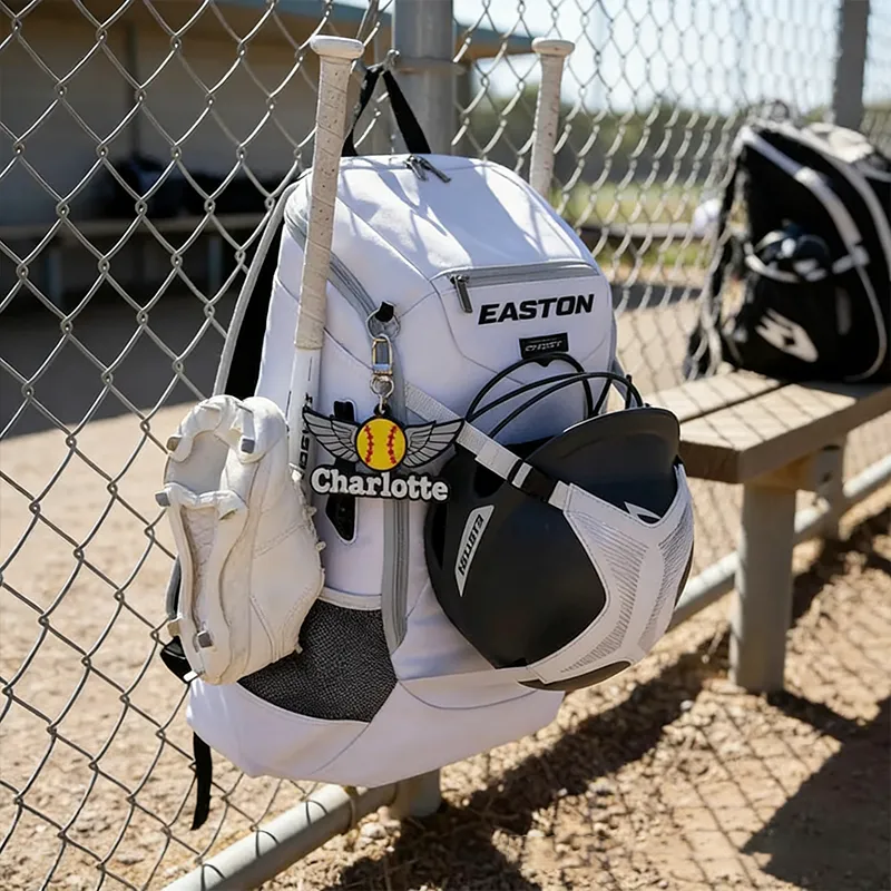 Personalized Winged Softball Keychain with Custom Name Design