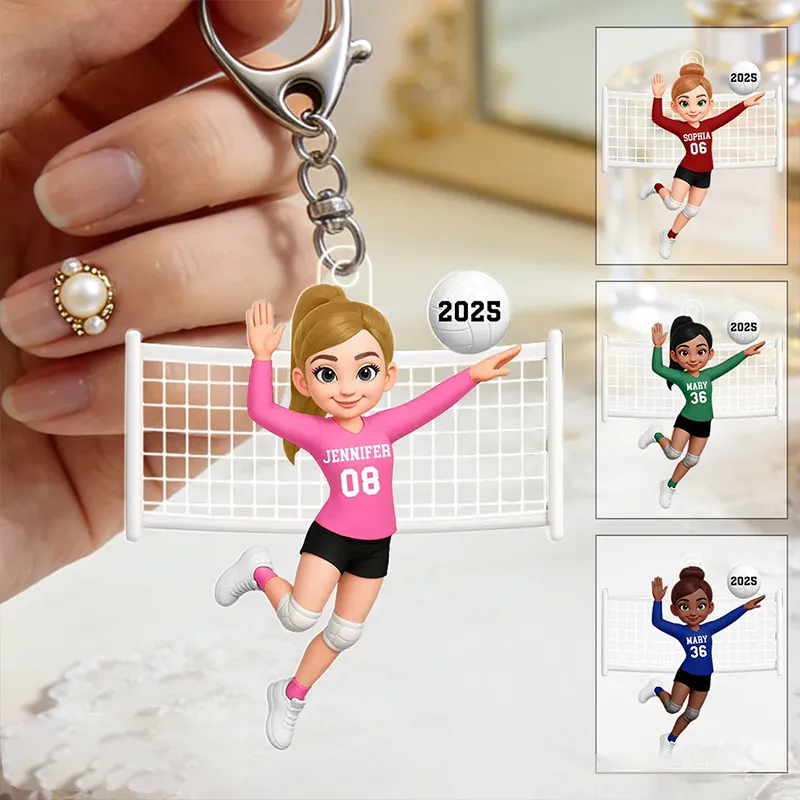 Personalized Volleyball Player Keychain with Custom Name and Number Design