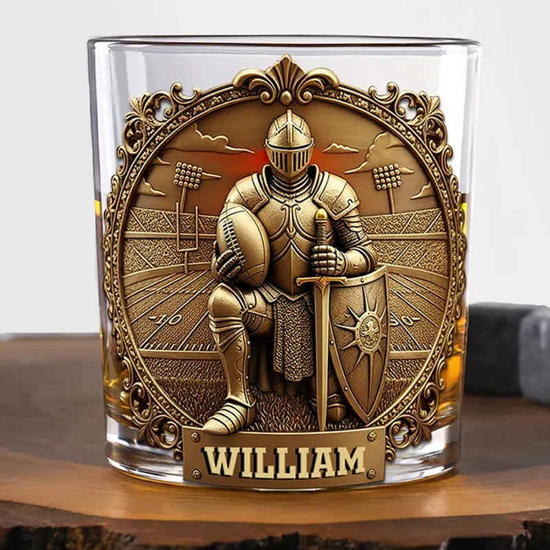 Personalized American Football Kneeling Knight Whiskey Glass Custom Name For Sport Player Christian