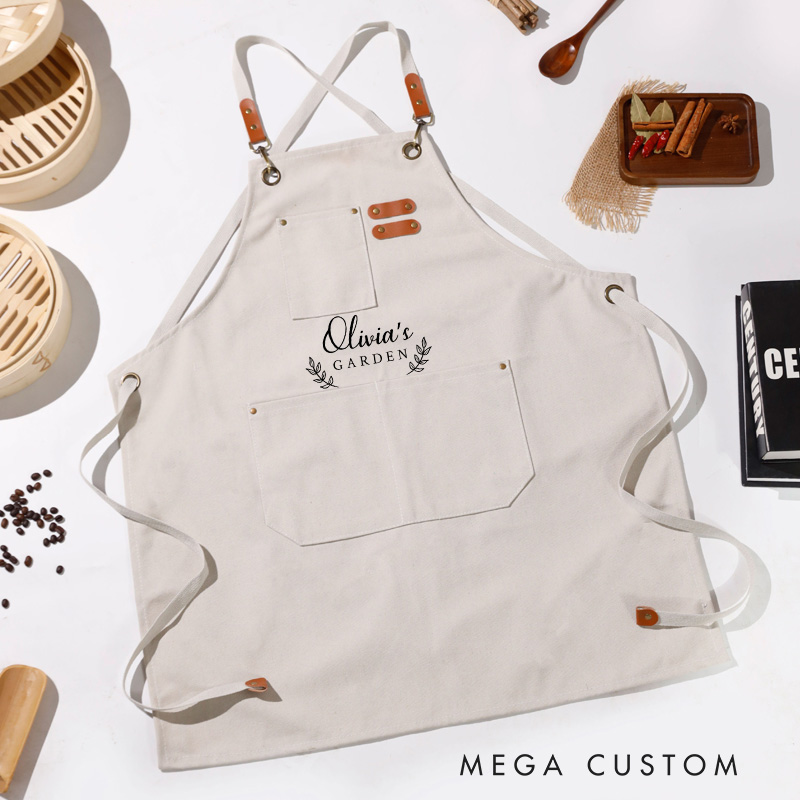 Personalized Garden Canvas Aprons with Name Green Planting Apron Gardening Apron with Pockets Outdoor Aprons Custom Gardener Gift 