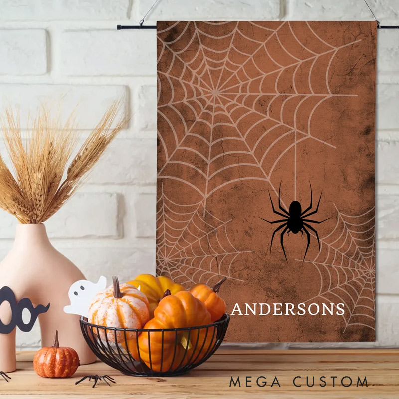 Personalized Spooky Spiderweb Garden Flag with Text Yard Porch Outdoor Decor Halloween Gift for Family Gardening Lovers Gift