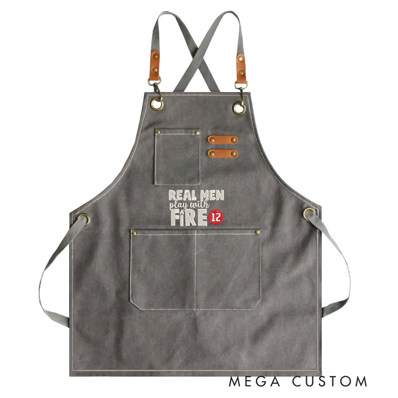 Personalized Firefighter Apron with Custom Embroidered Real Men Play with Fire Gift for Firefighters