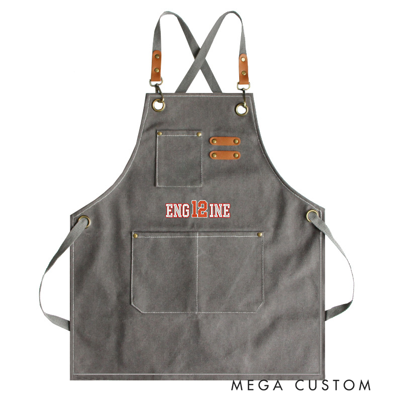 Personalized Firefighter Canvas Apron with Custom Embroidered Engine Number Design Gift for Firefighters