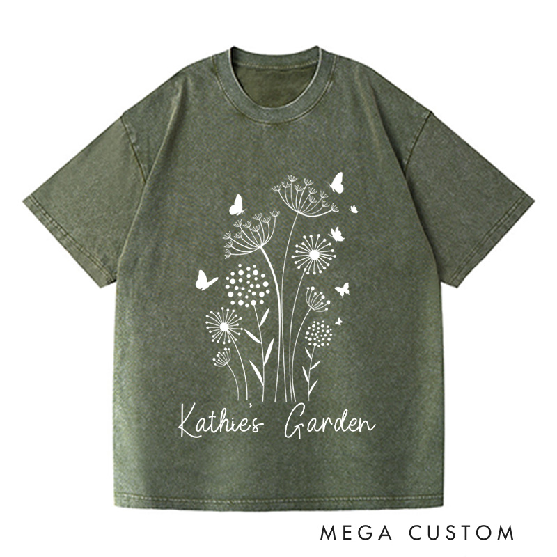 Personalized Wild Flowers Washed T-Shirts Garden Shirt Floral Shirt Botanical Shirt Nature Lover Tee Gift For Garden Lovers