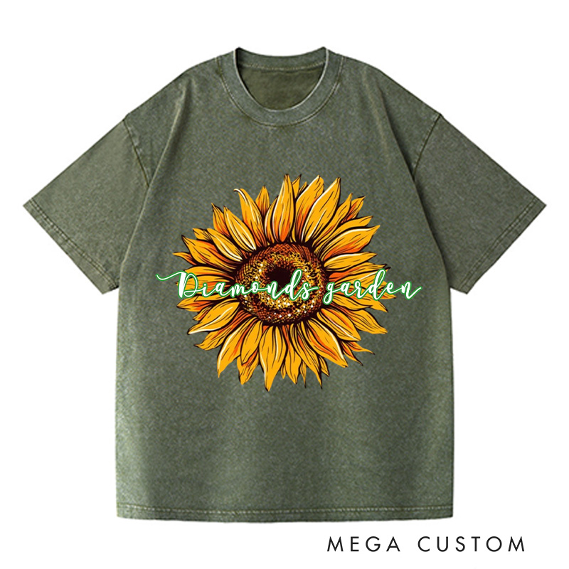 Personalized Sunflower Washed T-Shirts Flower Print Shirt Women Garden Shirt Funny Sunflower Shirt Floral Shirt Plant Sunflower Shirt