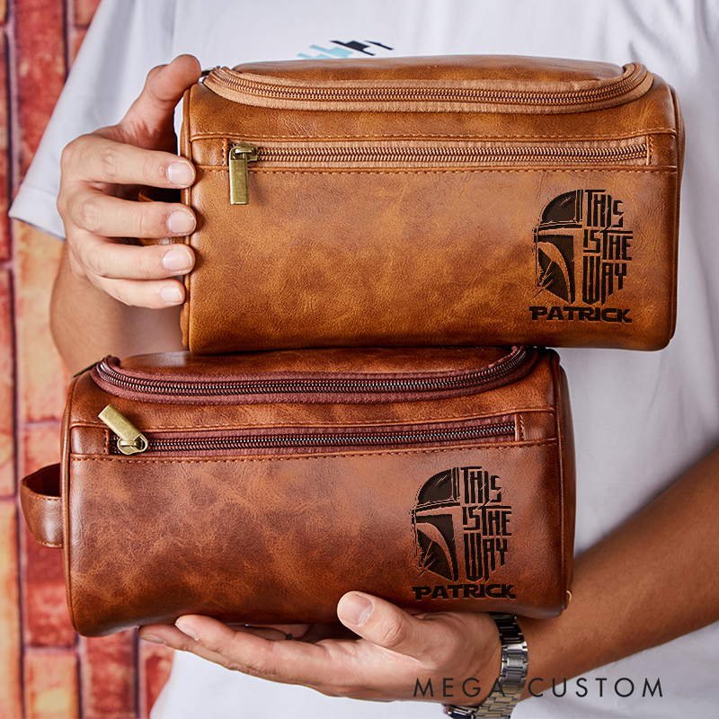 Personalized This is The Way Leather Dopp Kit Funny Geek Leather Toiletry Bag Movie Lovers Shaving Kit Travel Bag Gift For Men