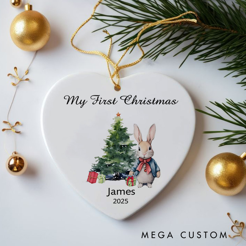 Personalized My First Christmas Bunny and Tree Illustration Baby Christmas Ornament New Baby Gift