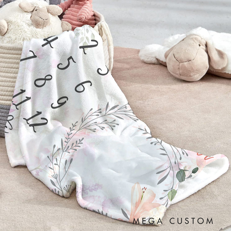 Personalized Floral Wreath Milestone Tracker Elegant Blooming Baby Blanket