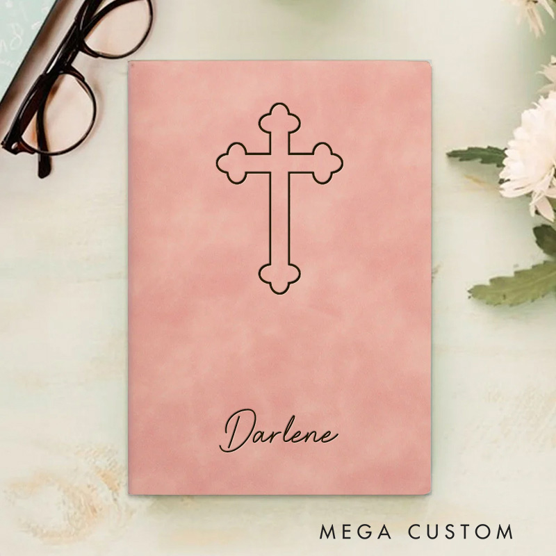 Personalized Name and Cross Prayer Journal Leather A5 Notebook Custom Religious Journal Gift Christian Gift Birthday Gift Baptism & Christening Gift