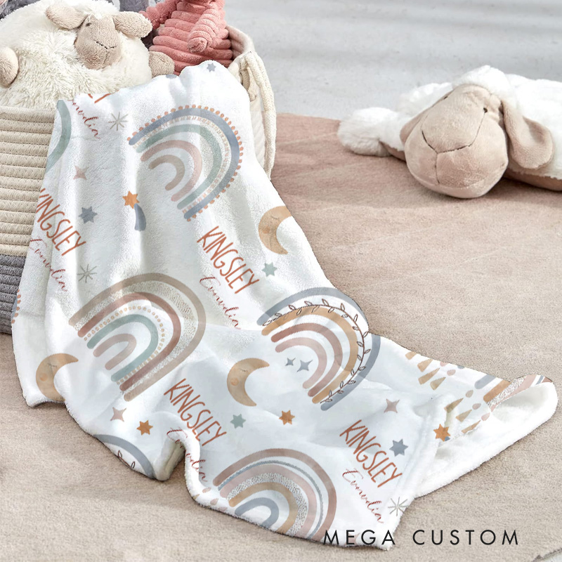 Personalized Rainbow Magic Milestone Tracker Whimsical Pastel Baby Blanket