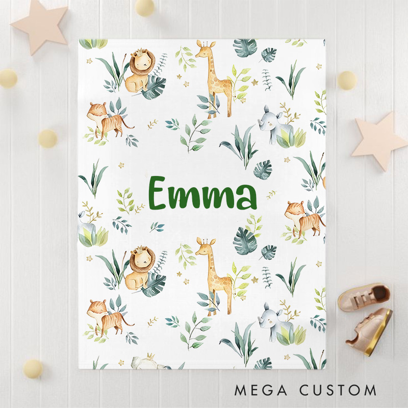 Personalized Woodland Animals Cute Forest Friends Name Pattern Soft and Whimsical Baby Blanket