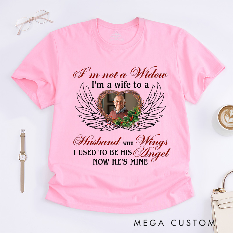 Personalized in Loving Memory Shirt Memorial Feather Heart Tee Custom Photo Shirt Wife To Husband with Wings Memorial Shirt Memorial Shirt