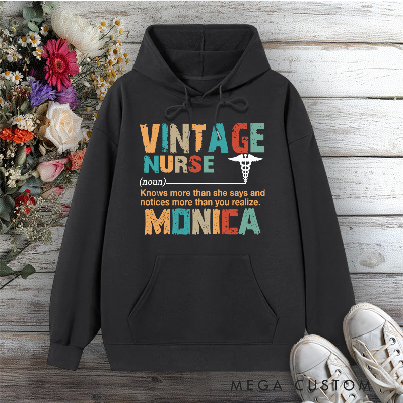 Personalized Hoodies for Nurse Vintage Nurse Wisdom in Every Stitch Design Hoodies