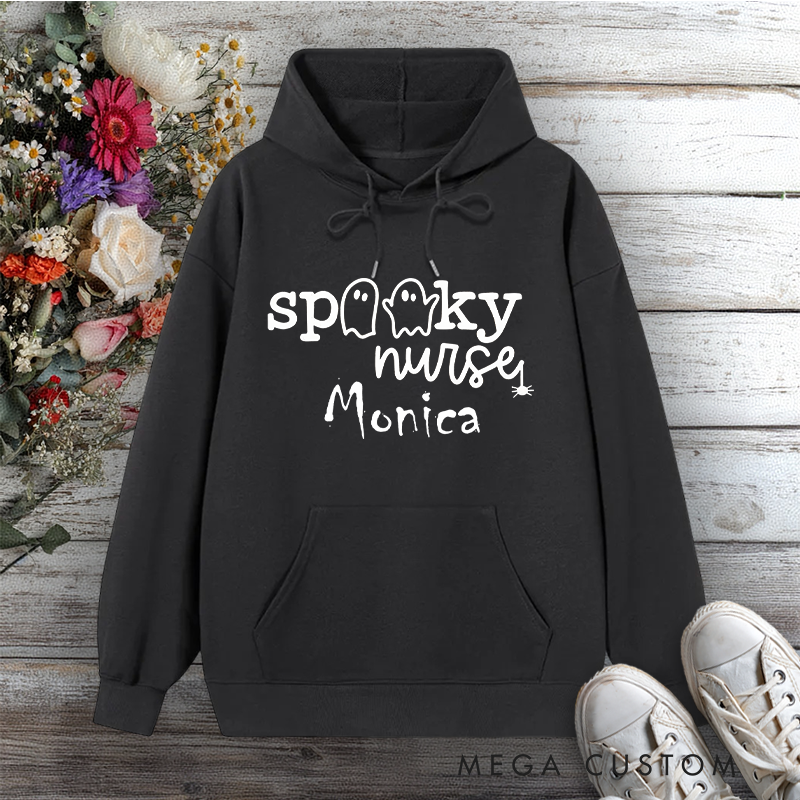 Personalized Hoodies for Nurse Spooky Nurse with Ghostly Charm Design Hoodies