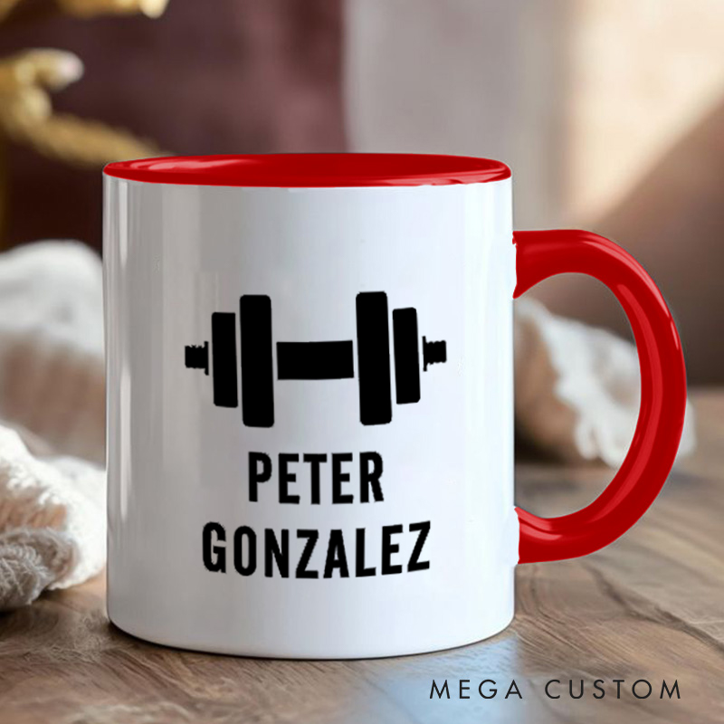 Personalized Fitness Mug with Dumbbell Graphic Gift Motivational Coffee Cup for Fitness Enthusiasts Bodybuilders and Gym Lovers
